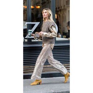 Forte Forte Encanto Fil Coupe Lurex Flare Pants Estrella Silver Womens Size 0 US